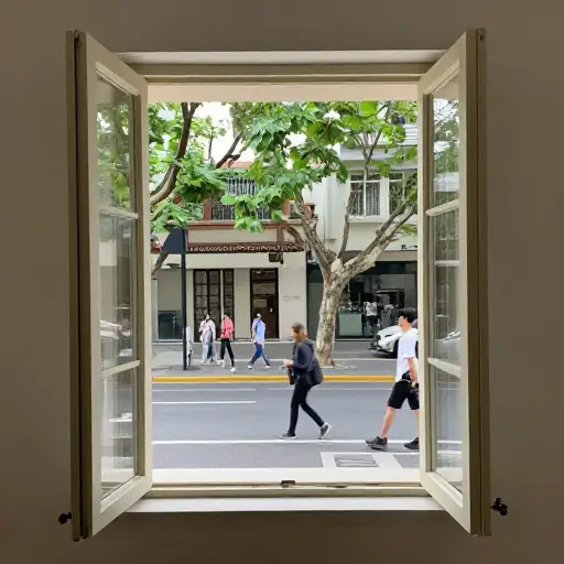 窗户是向内开的，所以不会碰到外面的行人。