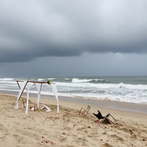 我们本来希望在海边办婚礼，但预订的场地被暴风雨毁了。