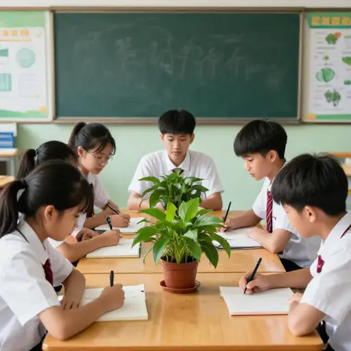我们在生物课上学习植物。