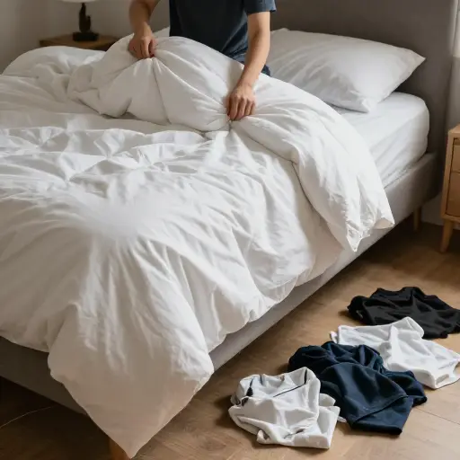 我脱了衣服上床睡觉了。