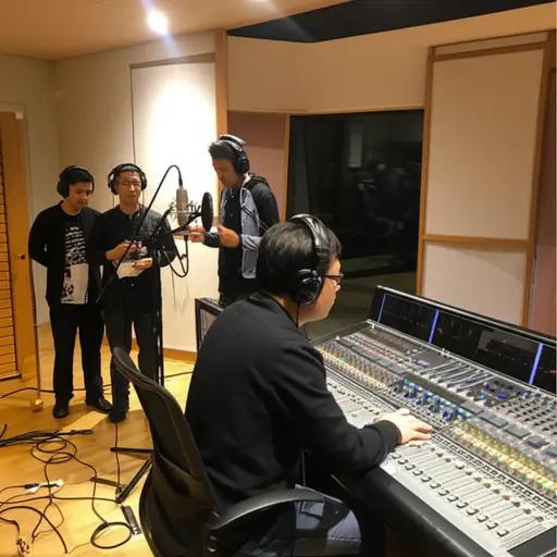 他们正在录音室录制新歌。