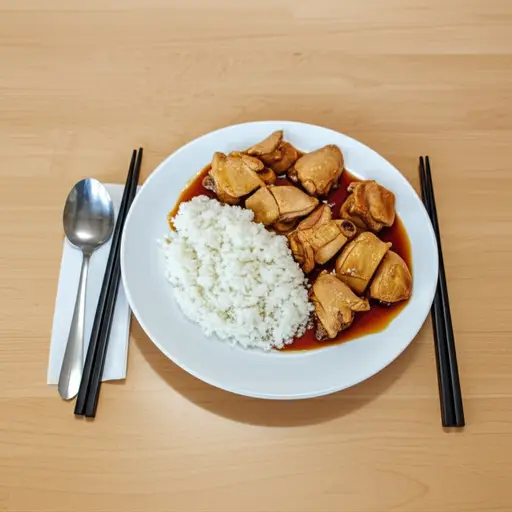 主菜是鸡肉和米饭。