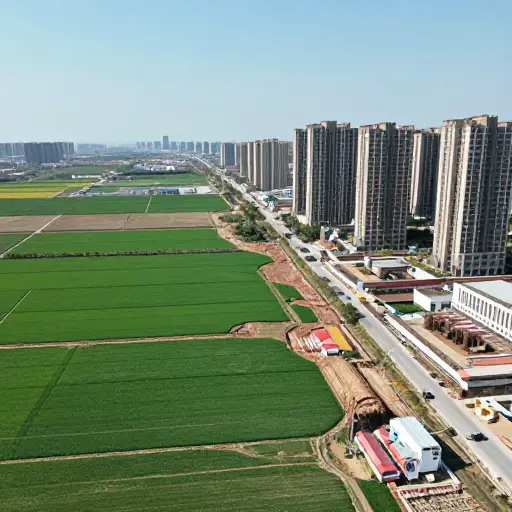 广大的农田区域因城市发展而丧失。
