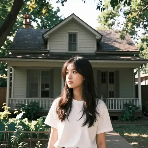 当她走过童年的家时，一阵突如其来的怀旧之情涌上心头。