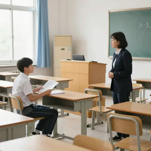 下课后他留下来和老师谈话。