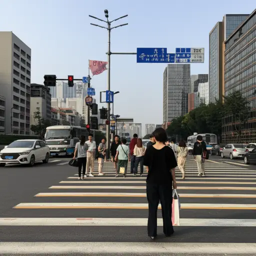 在十字路口等红灯时，要特别注意来往车辆。