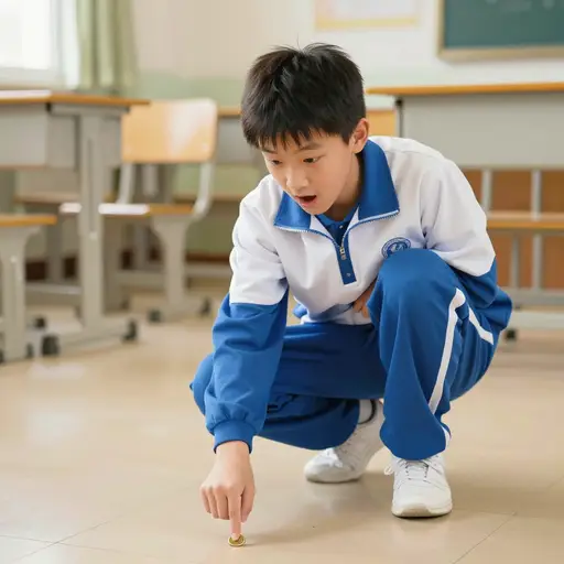 我在地上发现了一枚硬币。