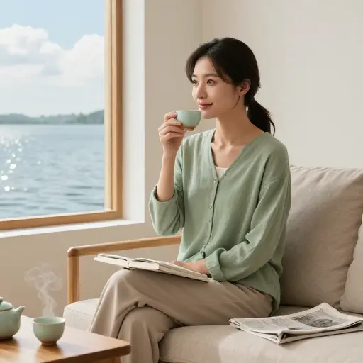 她喜欢下午休息时喝一杯茶。