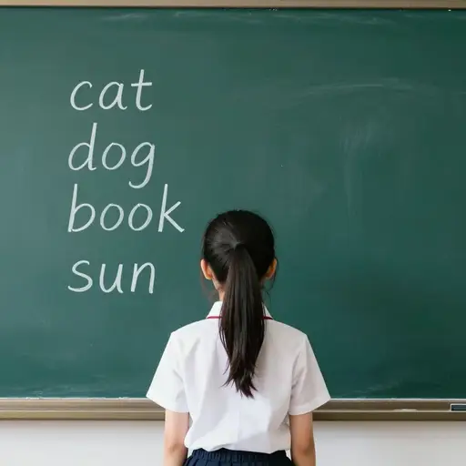 看黑板上的单词。