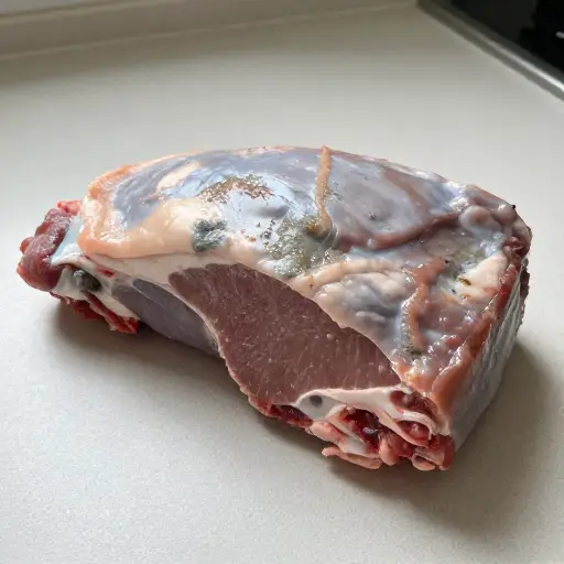 这块肉已经变质，不适合食用了。