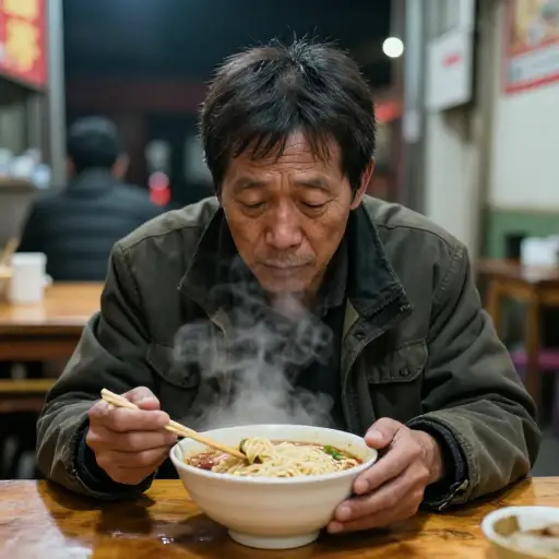 长途旅行后，他突然特别想吃一碗热腾腾的面条。