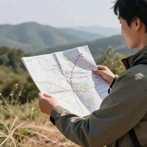 导游帮我们调整了地图的方向，让它正对北方。