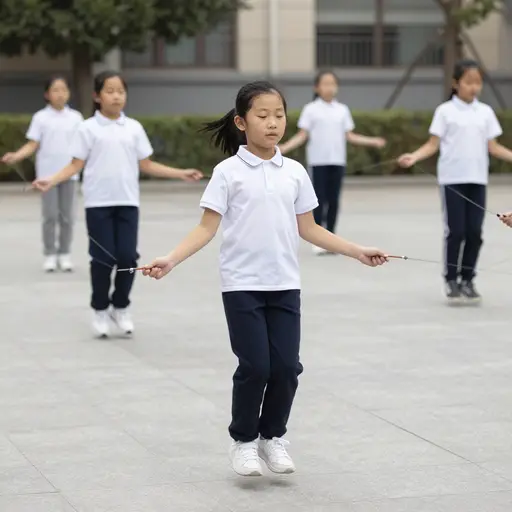 孩子们正在操场上跳绳。