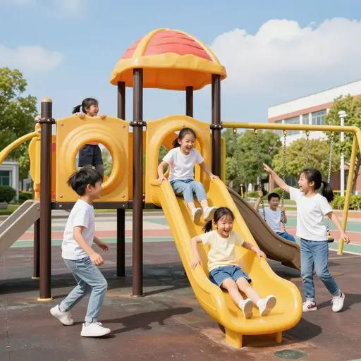 这些孩子们在操场上快乐地玩耍。