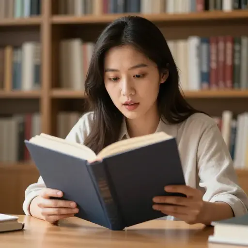 她拿起一本厚书开始大声读。