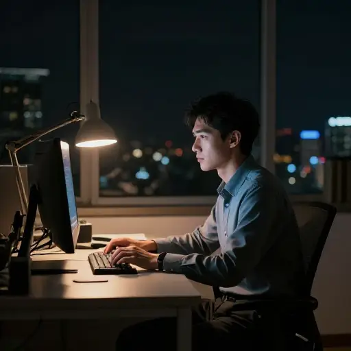 他经常熬夜完成工作。