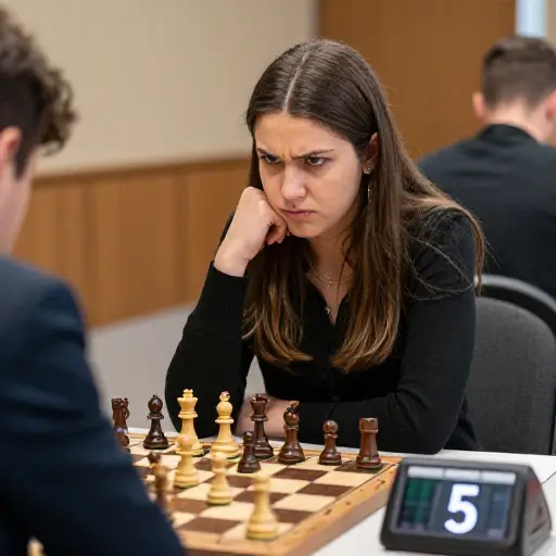 只剩下五秒钟，她在国际象棋锦标赛中领先对手。