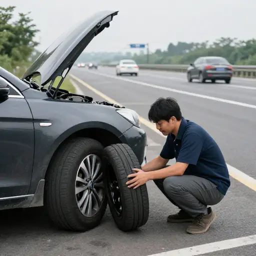 我的车在高速公路上抛锚了，但一位友好的陌生人伸出援手，帮我换了轮胎。