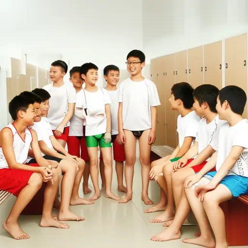 男孩子们在更衣室里开关于他们阴茎的玩笑。