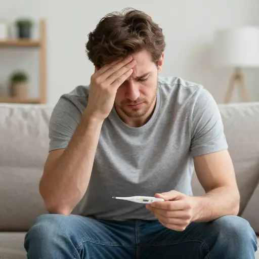 他抱怨所有常见的流感症状——高烧、头痛等等。