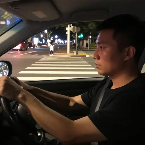 司机在晚上应该仔细注意行人。
