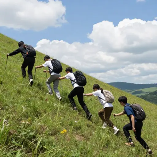 我们快速地爬上了山丘。