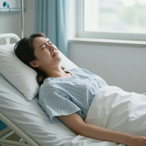 手术后，她因疼痛忍不住轻声呻吟。