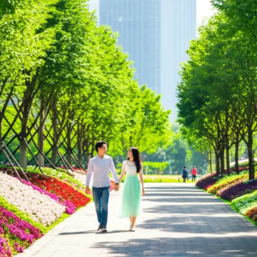周末我们常去城市花园散步。