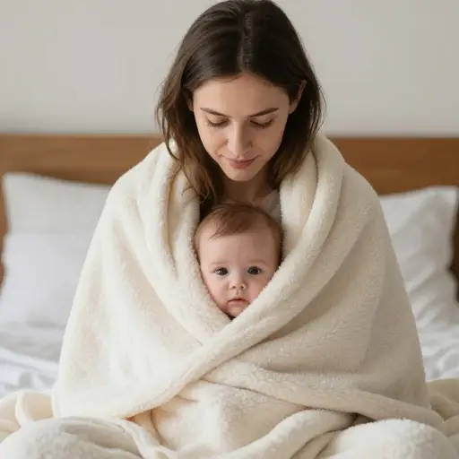她用毯子把婴儿裹起来。