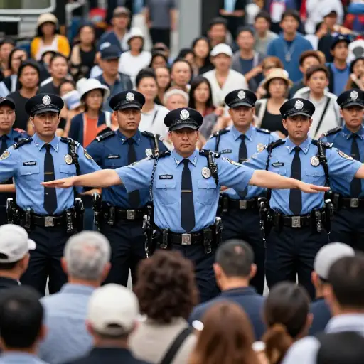 警察努力阻止人群靠近。