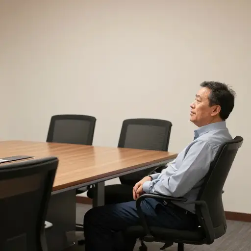 会议一结束，他就会往椅背上一靠，拿他那句老话讲，'好了，就这样。'