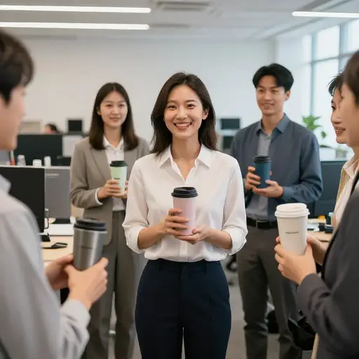 为了努力减少浪费，她说服了整个办公室的人都改用可重复使用的容器。