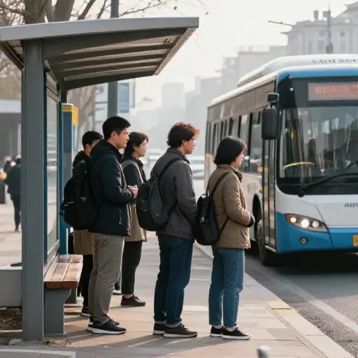 我们需要排队等公交车。