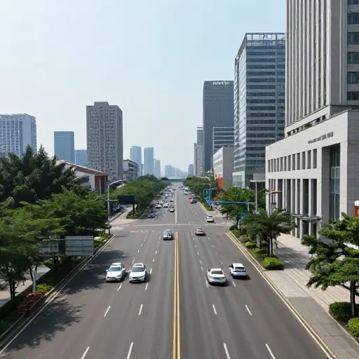 我们的酒店位于通往市中心的主干道上。