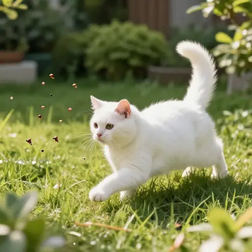 我们看到一只猫在花园里追蝴蝶。