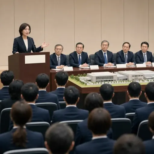 这位女董事长在公司年会上宣布了新的发展规划。