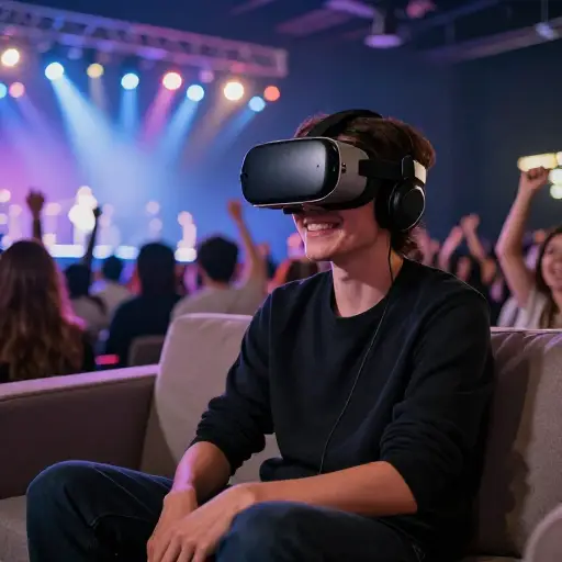 使用VR头显，人们可以虚拟地参加音乐会。
