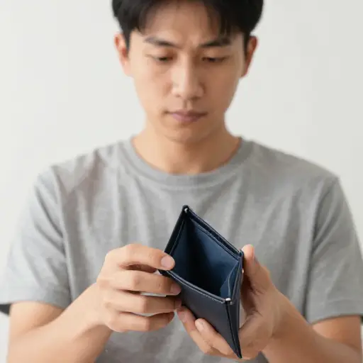 我的钱包里没有现金了。