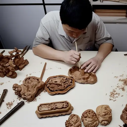 这位工匠灵巧的双手能制作出精美的木雕。