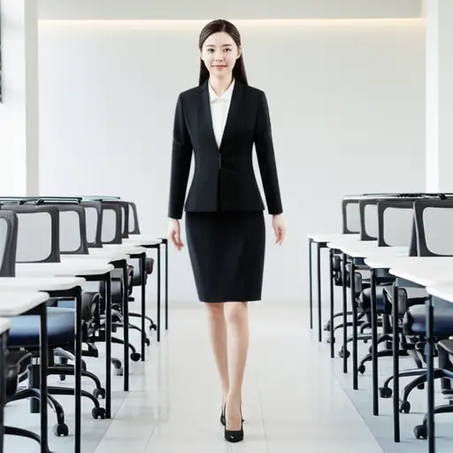 她自信地走进会议室，目光坚定。