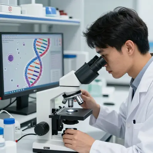 科学家们正在研究细胞核中的DNA结构。
