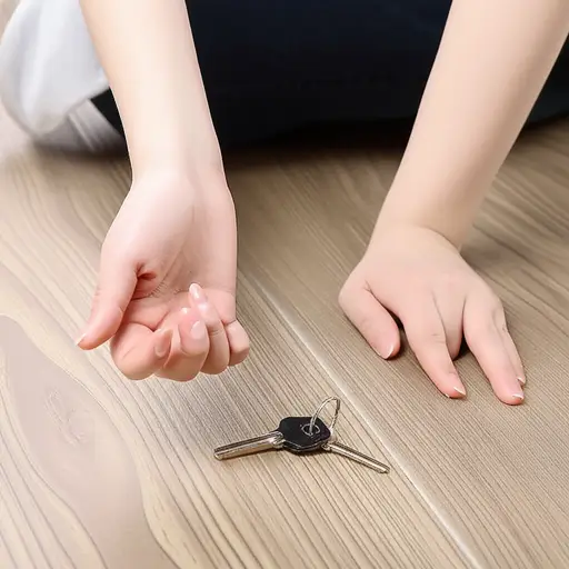 她弯下腰去捡掉在地上的钥匙。