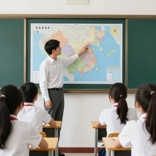 老师指着地图，给我们看首都的位置。