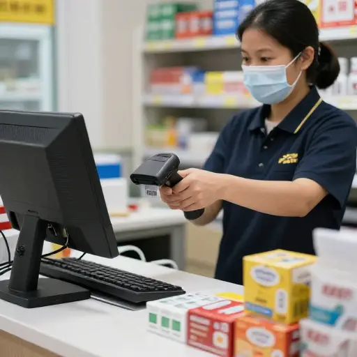 为了完成支付，收银员使用了一个手持扫描器。