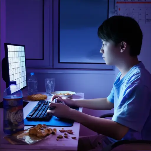 他经常熬夜打游戏，这样下去会在考试中自毁前程。