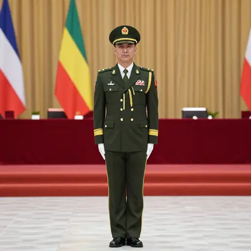 他在官方仪式上穿着一身笔挺的军装。