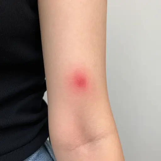 她手臂上有一个因烧伤留下的红色痕迹。
