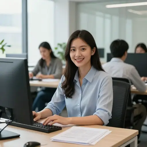 她很快就在新工作中安顿/适应了下来。