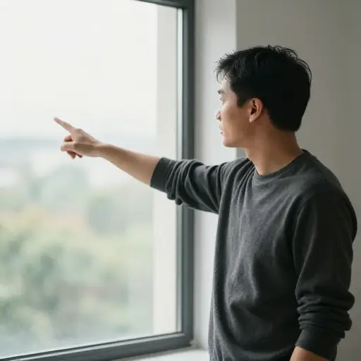 他朝窗户示意。