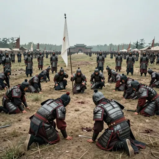 战败后，士兵们投降了。